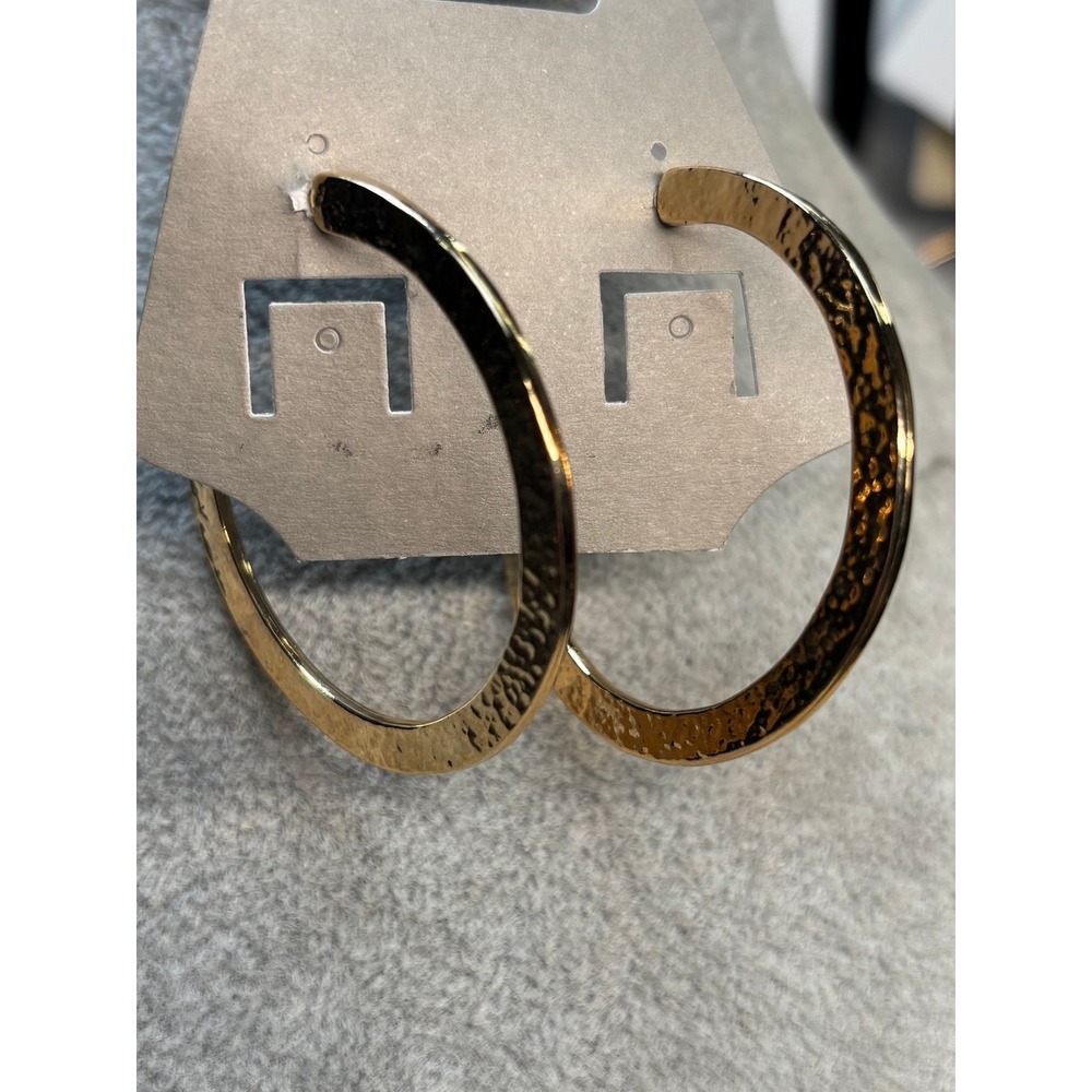 #43. Chic Hammered Gold-Tone Flat Hoop Earrings